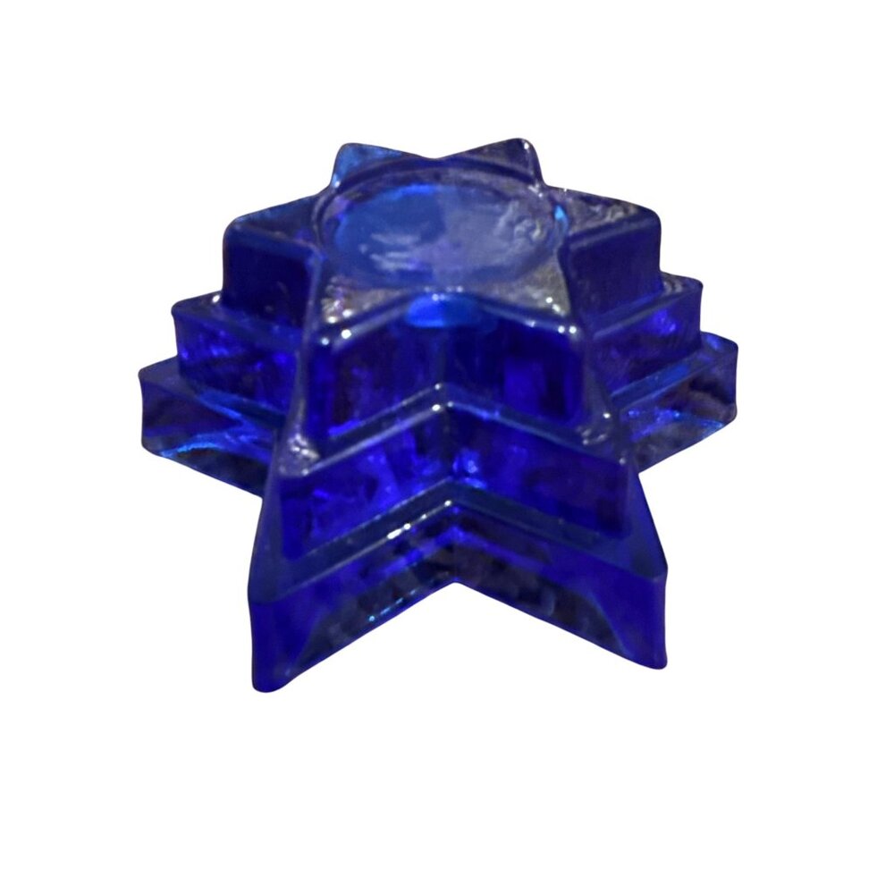 Blue Star Of David Stacked Glass Candle Holder